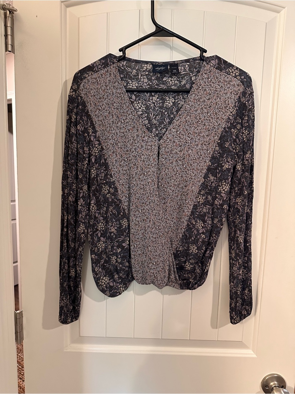 Daytrip Charcoal and Cream Floral Mixed-Print V-Neck Blouse